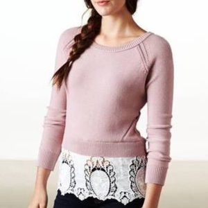 American Eagle Lace Hem Crewneck Sweater